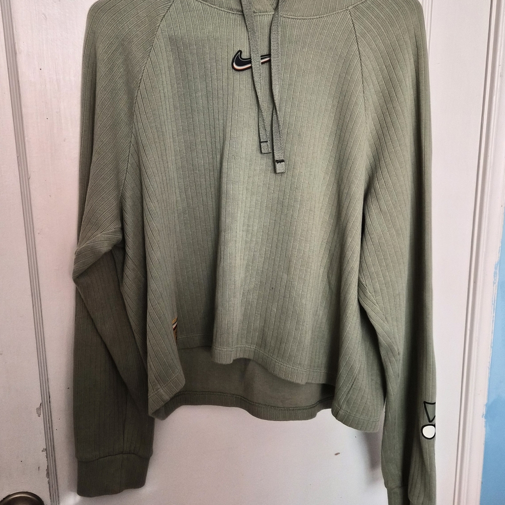 Nike Women's Olive Green Cropped Hoodie